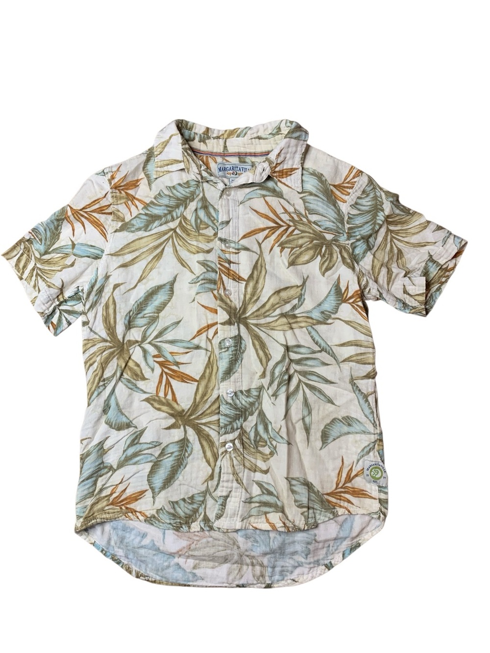 Margaritaville Tropical Leaf Short Sleeve Button Down Shirt Size Medium M